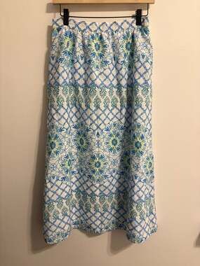 J. McLaughlin Blue and Green Bamboo Trellis Medallion Skirt Small